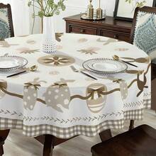 1pc Muted Easter Bunny Round Tablecloth, Colorful Egg & Floral Soft Decor For Dining Room, Home, Washable, Suitable For Daily Use, Easter Party, Outdoor Picnic - 100% Polyester - Multicolor - View 3