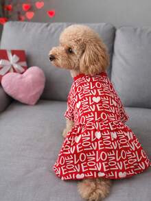 holdhoney 1 Piece Dog Dress – Pet Apparel For Small Dogs (Poodle/Teacup Breeds), Soft Comfortable Fabric Valentine's Day Love Print Pet Outfit, Cute Adorable Stylish Red Pet Clothing For Spring & Autumn, Perfect For Indoor Home Daily Wear, Photo Shoot Props & Valentine's Day Romantic Celebration, Fashionable Cozy Dog Costume – Sweet Love Pattern Pet Clothes To Keep Your Furry Companion Charming On Special Occasions - Red - View 5