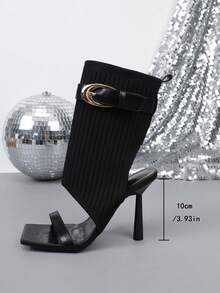 Fashionable Square Toe Glamorous Strap Party Occasion Women's High Heel Sandals - Black - View 3