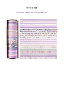 20入組萌趣和紙膠帶薄款套裝7mm*3m,多圖案紙質粘性遮蔽膠帶,禮物裝飾貼紙 - 粉色 - 查看 18