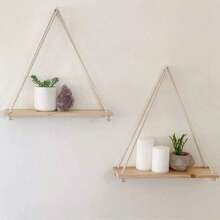 2 piezas/1 pieza Estantes flotantes de pared de madera, Tablero de almacenamiento de tela de estilo bohemio, Adecuado para sala de estar, dormitorio, baño, cocina, decoración del hogar, decoración de la habitación, decoración de pared, regalos para vacaciones, de vuelta a la escuela - Beis - Ver 1