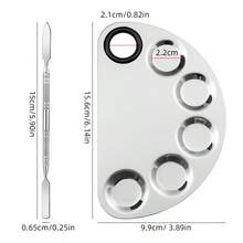 2pcs/Set Stainless Steel Makeup Palette Set With Mixing Spatula, Foundation, Concealer, Lipstick, Eyeshadow Mixing Tray, Easy To Clean Makeup Tools