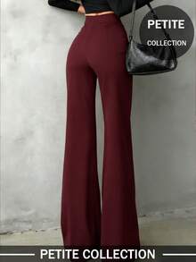 女士小码纯色休闲优雅直筒裤，适合日常穿着、办公室通勤、约会、度假、派对等场合，春季必备。 - 酒紅色 - 查看 4