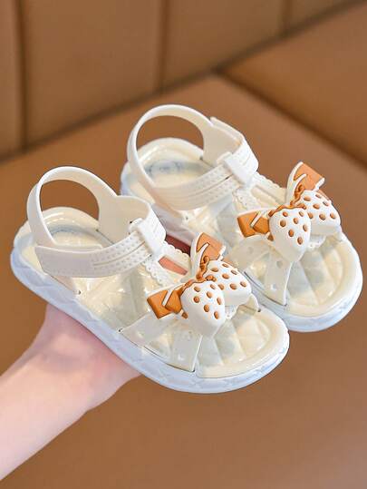 女童夏季可爱草莓蝴蝶结时尚百搭沙滩凉鞋，女童宝宝户外拖鞋