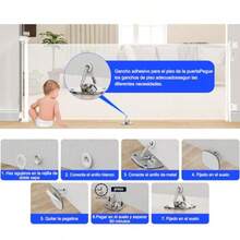 Puerta De  - 500 * 86CM Puerta para Perros RetráctilPuerta De  De Malla para Perros Y Mascotas para Escaleras Cocina Pasillo Interior Y Exterior-Blanco - Blanco - Ver 4