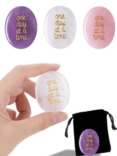QYDCX One Day At A Time Rose Quartz Worry Stone Healing Crystal Thumb Stones Thinking Of You Gifts For Anxiety Relief Items You Got This Valentine's Day Gifts For My Love Gifts For Women