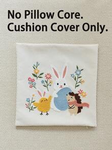 1pc Easter Bunny & Eggs Embroidered Decorative Pillow Cover, Spring Floral Cushion Cover, Suitable For Indoor Decor, Spring/Summer Decorative Pillow Case, Pillow Insert Not Included - Multicolor - View 3
