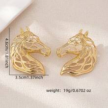 A Pair Of Fashionable And Niche European And American Design Horse Hollowed-Out Personalized Women's Earrings - Vàng - Xem 5