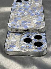 1pc Blue & White Floral Illustration Transparent Phone Case Compatible With Apple 17, 16, 16e, 15, 14, 13, 12, 11 Pro Max, X, XR, XS, 8, 7 Plus, Protective Cover - Clear - View 7