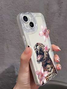 1个少女风花卉豹纹透明手机壳，兼容 17、16、16e、15、14、13、12、11 Pro Max、X、XR、XS、8、7 Plus，保护套 - 無色 - 查看 4