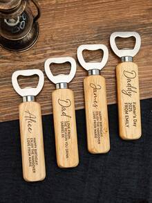 Customized Text/Logo Wooden Bottle Opener, Personalized Wedding Gift And Party Favor, Groomsmen/Bridesmaids Gift, Father's Day Gift For Dad, Stainless Steel And Wood Kitchen Tool - Multicolor - View 4