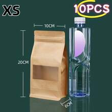 10pcs Resealable Kraft Paper Tea Bags - With Frosted Window And Self-Standing Design, Featuring Sturdy Sealed Edges, Suitable For Tea Leaves, Herbal Tea, Etc. - Resealable Packaging Bags - Multicolor - View 12