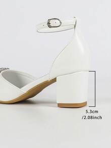 女士白色尖头水钻搭扣粗跟优雅高跟鞋 - 白色 - 查看 8