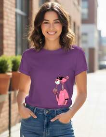 Men's And Women's Panther T-Shirt For Gym/Workout - Imported - Premium Fabric - 100% Cotton - Immediate Shipping - 紫色 - 查看 2