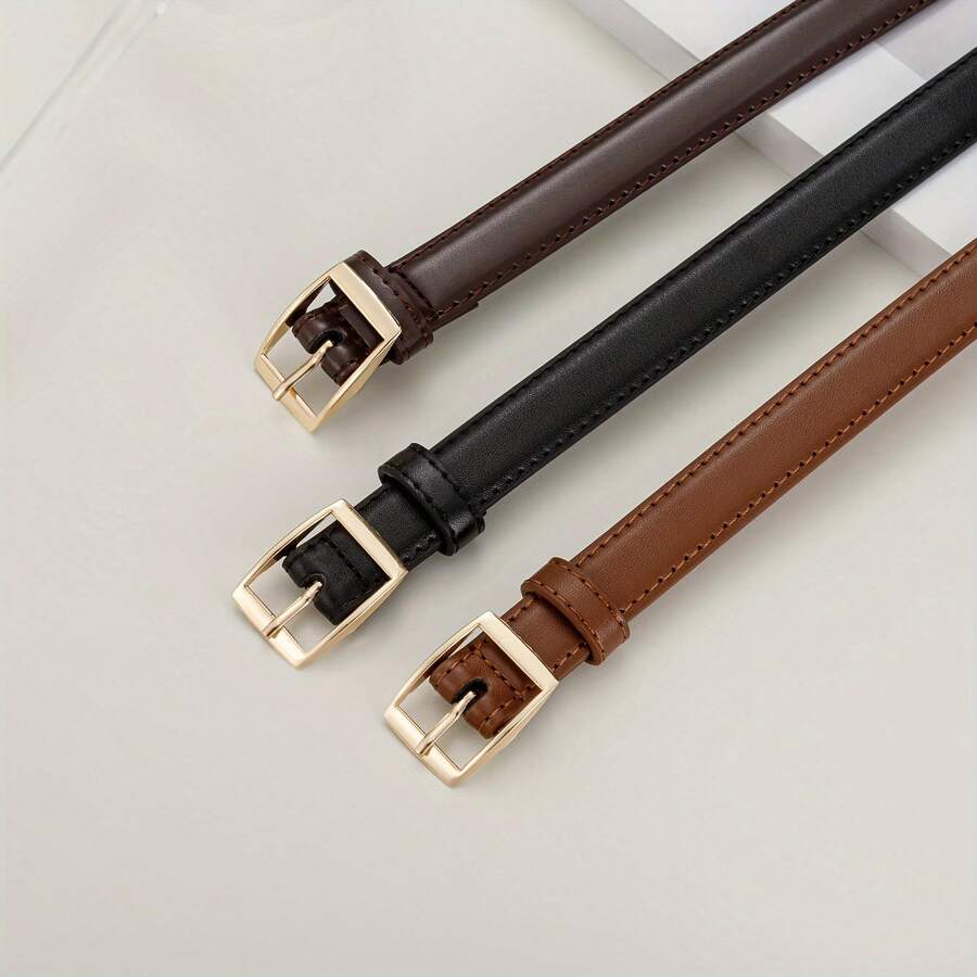 1 chiếc thắt lưng nữ thời trang bằng da PU màu trơn, khóa vuông tối giản, đa năng và là phụ kiện không thể thiếu. - Nhiều màu - Xem 1