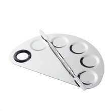 2pcs/Set Stainless Steel Makeup Palette Set With Mixing Spatula, Foundation, Concealer, Lipstick, Eyeshadow Mixing Tray, Easy To Clean Makeup Tools