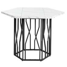 Modern Hexagonal Marble Coffee Table With Black Metal Branch-Shaped Base, Featuring A Clean Design, Ideal For The Dining Room And Living Room. - 黑與白 - 查看 6