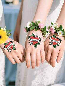 10/20/30/60pcs Customized Temporary Tattoo Stickers - Personalized Name Tattoos For Couples, Body Art For Valentine's Day, Romantic Heart Designs, Suitable For Weddings, Bachelorette Parties, Engagements, Birthdays, Graduations, Back To School Events, Cocktail Parties, Fashionable Personalized Gifts For Men And Women, Popular Party Accessories - Multicolor - View 6