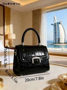 Elegant Crocodile Embossed Casual Versatile Shoulder Tote Handbag - Black - View 4