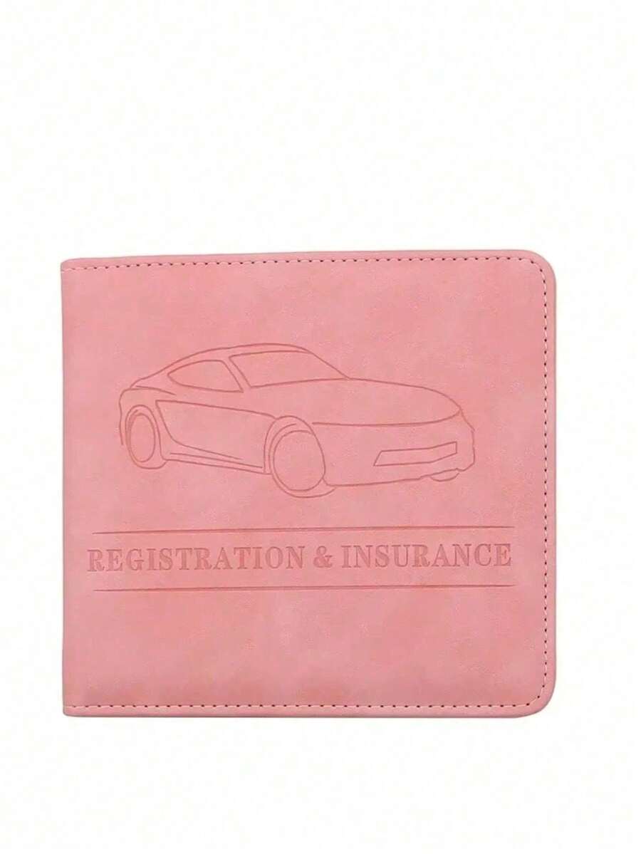 1pc Essential Car Document Wallet - Comprehensive Card Management System For License, Registration And Insurance Documentation - Pink - View 1