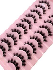 10 Paar weiche, flauschige, lockige Katzenaugen-Wimpern 3D Kunstmink Falsche Wimpern, natürliche handgefertigte dicke Kunstwimpern - Natürliche Wimpern - Übersicht 3