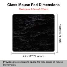 黑色水波纹硬质玻璃鼠标垫，专为游戏设计，操控流畅，经久耐用，3毫米厚度，防刮纳米涂层，工程水晶玻璃材质，提升精准度和速度，零摩擦。
