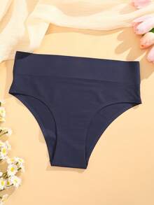 FINETOO 1pc Solid Color & Leopard Print High Waist Seamless Casual Minimalist Women's Panty - Royal Blue - View 6