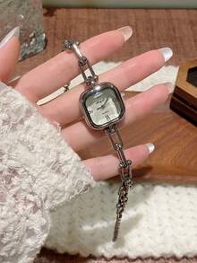 1pc Elegant Fashion Luxury Women's Watch, Ultra-Thin Square Minimalist Quartz Watch, Suitable For Daily Wear, Birthday Gift - 銀色 - 查看 2