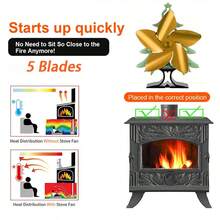 MICHSO 5-Blade Heat Powered Stove Fan Golden Christmas Tree Log Wood Burner Efficient Home Heat Distribution Fireplace Fan