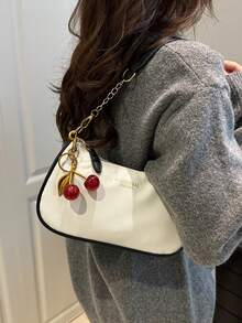 Fashionable Solid Color Letter Versatile Simple Armpit Women's Crossbody Bag Elegant Chain Shoulder Bag, Suitable For Shopping, Wallets, Shopping, Young Women, College Students, Newcomers, White-Collar Workers. They Are Very Suitable For Offices, Universities, Work, Business, Commuting, Outdoor Activities, Travel, And Outings - White - View 2