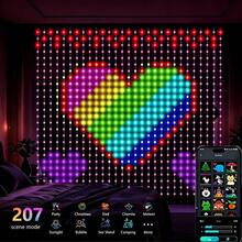 256LED Smart Curtain String Lights, 5.2 FT X5.2FT RGB Color Changing Curtain Lights, Music Sync APP Remote Control USB Powered Smart Curtain Lights, APP Has A Variety Of Built-In Animations To Choose From, Easy To Hook And Install, Suitable For Halloween, Valentine's Day, Christmas, Courtyard, Wedding, Outdoor, Bedroom Decoration; - 5.2FT/256LED - 查看 1