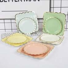 CYPNSet de Vajilla para Fiestas Elegante con Bordes Dorados - 40 Piezas Incluye Platos 9'' y 7'' Vasos Cuencos de Papel Diseño Macarons Servicio de Mesa Premium AmarilloFashion - 219617886 - Ver 7