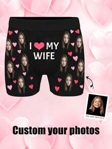 1pc Customized Men's Briefs Printed With Heart-Shaped Photo, Personalized Design, Creative Gift For Boyfriend/Husband On Valentine's Day - Multicolor - View 1