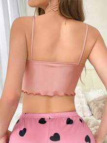 Pijama superior cómodo con estampado de corazones rosados para mujer - Rosa - Ver 2