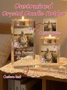 1pc Personalized Photo Crystal Candlestick, Customizable With Photos And Text. Your Own Photo Is Engraved On The Crystal Surface.