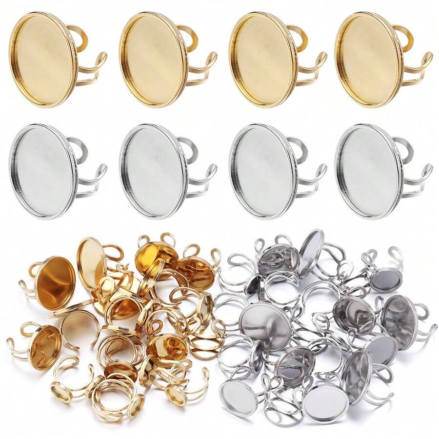 2个/包 不锈钢开口圆形戒指托（加厚），内径10-25毫米，可调节戒指底座，个性化宝石戒指托，DIY珠宝制作