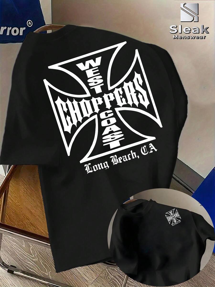 Men'S West Coast Choppers Letter Print T-Shirt | Casual Fashionable Crew Neck Short Sleeve, Breathable, Summer Season Graphic Tee Mens Clothes - 黑色 - 查看 1