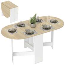 HOMCOM Mesa Plegable de Comedor, Mesa de Cocina Plegable Ovalada, 163x80x75 cm con Alas Abatibles, Hasta 6 Personas, para Comedor, Salón, Espacio Pequeño, Natural - Madera Natural - Ver 6