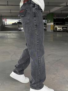 Men's Pocket Tapered Casual Versatile Jeans - Black - View 3
