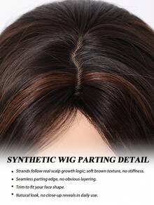 24英寸长波浪卷发黑色和棕色渐变假发，带侧刘海，合成纤维，自然波浪纹理，适合日常、派对、节日和角色扮演，女士发型假发 - 棕色 - 查看 5