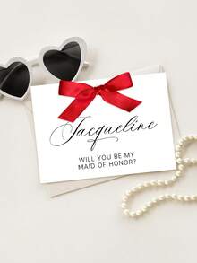 1/3pcs Custom Bridesmaid Proposal Card, Customize Text,Will You Be My Bridesmaid Card, Maid Of Honor, Satin Ribbon Bow,Bridesmaid Proposal Card,Satin Ribbon Bow, Bridal Party Invite - Multicolor - View 2