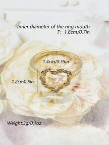 Nhẫn nữ thời trang hình trái tim bất đối xứng, đính đá zirconia tổng hợp, quà tặng trang sức cho sử dụng hàng ngày, dự tiệc, Giáng sinh, Lễ Tạ ơn. - Vàng - Xem 27