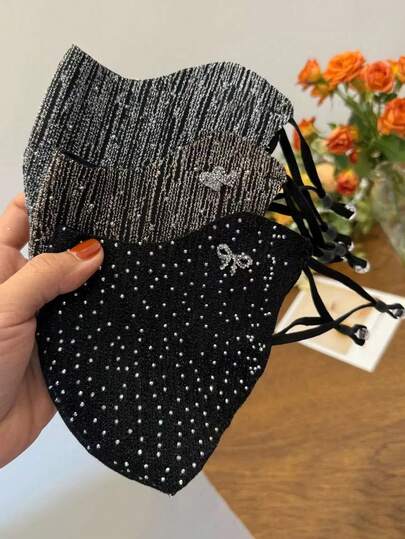 Women's Fashion Face Mask With Rhinestones, Bow And Heart Patterns, Breathable And Washable, Suitable As Decorative Accessory For Cycling And Outdoor Activities