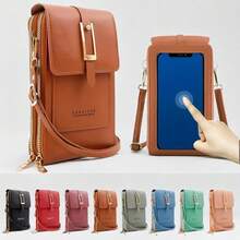 Touch Screen Crossbody Phone Bag For Women, Multi-Function Small Shoulder Bag With Card Slots, Mini Vertical Messenger Purse & Wallet - 深粉紅色 - 查看 2