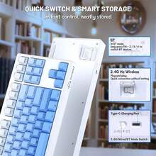 ATTACK SHARK Tri-Mode Wireless Keyboard Bluetooth Dual + 2.4G + Wired, 87 Keys Tenkeyless, PBT Gradient Keycaps, 26-Key Anti-Ghosting, 4000mAh Rechargeable Battery, RGB Backlit, Quiet Silicone Linear Feel, Detachable Cable, For Windows - Multicolor - View 8