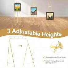 Paquete de 2 caballetes de piso dorado para letrero caballete de metal de 46 pulgadas de alto resistente soporte grande para pósteres de boda hogar espejo de exhibición de fotos con - Trapezoidal - Ver 4