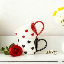 Hand-Painted Embossed Heart-Shaped Ceramic Mug Set, Cute Coffee Cup Pair, Couple Theme Drinkware, Couple Gift - Multicolor - View 7