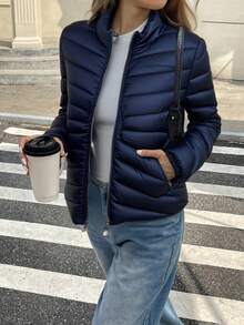 Chamarra Básica para Mujer Sin Gorro- Ligera, Cómoda y Versátil para Uso Diario, Te Protege del Viento y El Clima Fresco sin Ser Pesada. - Azul Marino - Ver 1