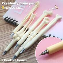 5pcs Mixed Bone Shaped Ballpoint Pens, Unique Skeleton Design Stationery For Students, Office, Writing, Blue/Black Ink - Multicolor - View 1