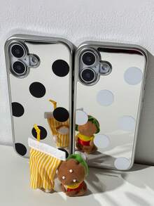 Funda de teléfono con borde plateado, estilo vintage lindo con estrella brillante, compatible con iPhone 17 Pro Max, 17 Pro, 17, 16 Pro Max, 16 Pro, 16, 15 Pro Max, 15 Pro, 15, 14 Pro Max, 14 Pro, 13, 12 Pro Max, 11, a prueba de golpes, regalo para chicas - Lunares negros - Ver 5